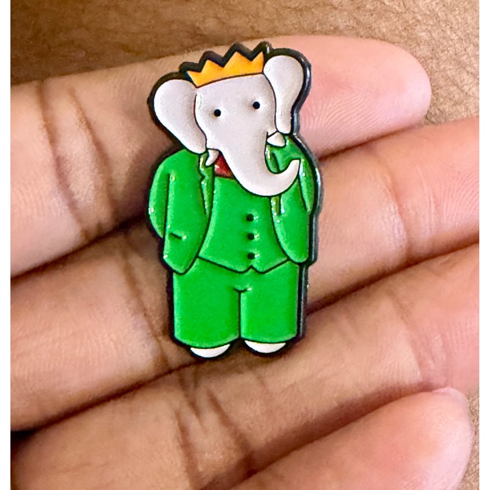 Babar the Elephant Enamel Pin Green Suit Gold Crown Storybook Character Jewelry